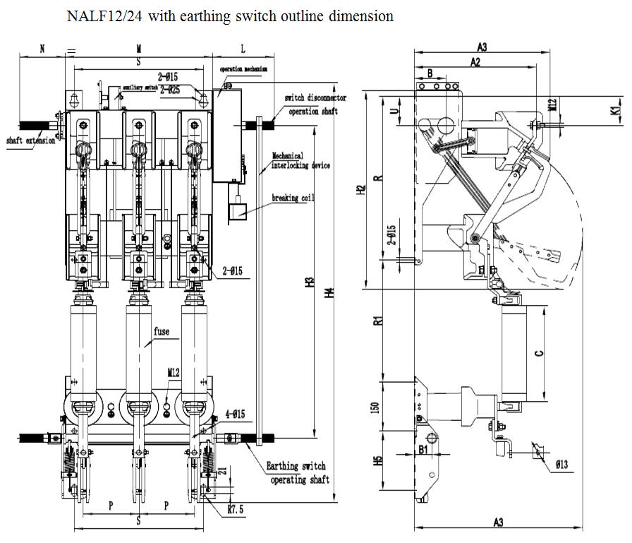 NALF12/24 with earthing switch outline dimension